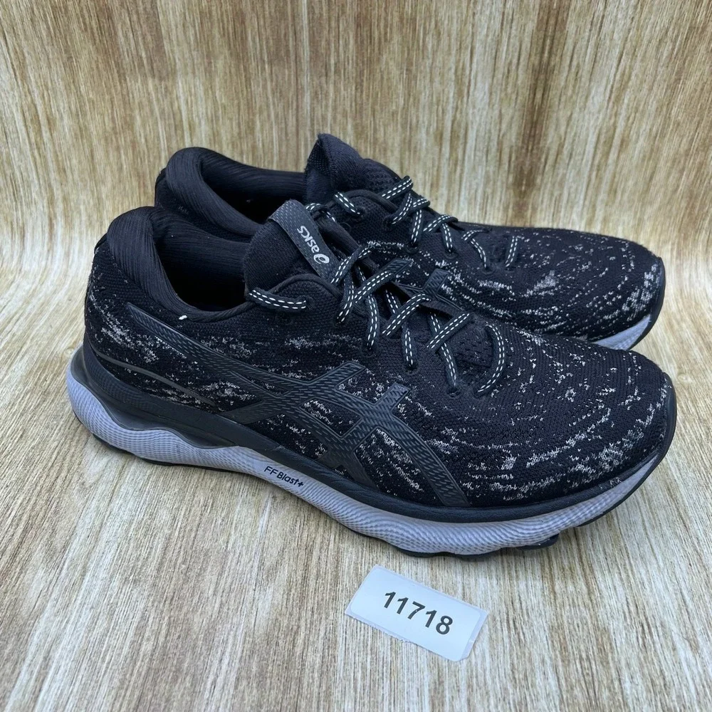 ASICS Gel-Nimbus 24 Men's Size 10 Black White Knit Running Shoes 1011B360